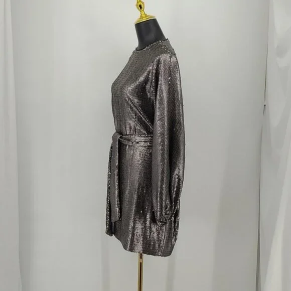 Anine Bing Angie Antique Silver Sequin Mini Dress Women's Cocktail Size XS - Picture 5 of 15